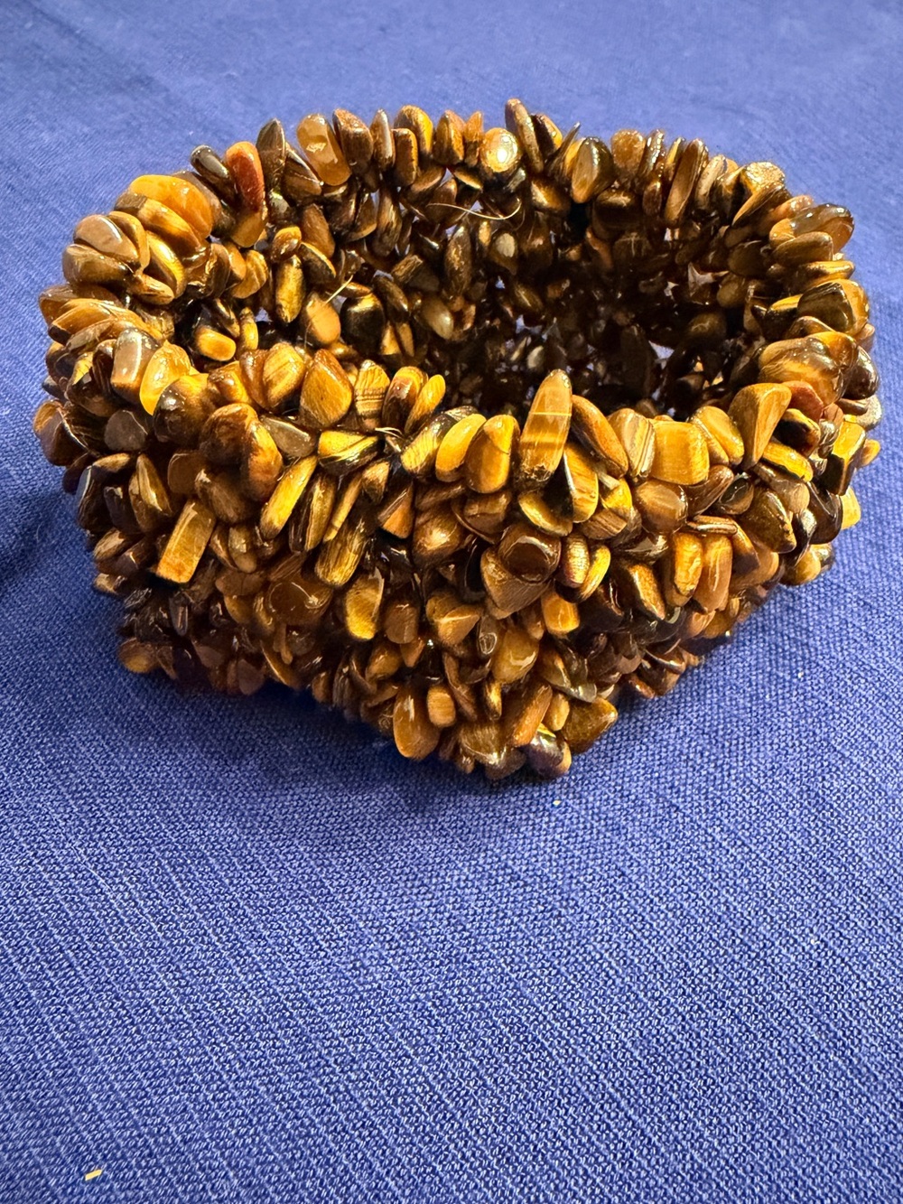 Handcrafted Tiger Eye Cluster Stretch Bracelet - Brown